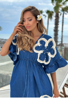 Kleid maxi z wyszywanymi kwiatami Lagoon Bloom Dunkelblau