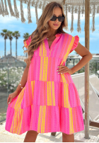 Wzorzysta Kleid mini z falbankami Hello Sunshine różowo-Gelb