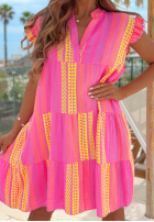 Wzorzysta Kleid mini z falbankami Hello Sunshine różowo-Gelb