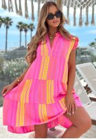 Wzorzysta Kleid mini z falbankami Hello Sunshine różowo-Gelb