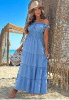 Lyocellowa Kleid maxi na ramiączkach z falbankami Ocean Eyes Hellblau