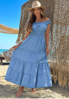 Lyocellowa Kleid maxi na ramiączkach z falbankami Ocean Eyes Hellblau