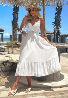 Kleid midi na ramiączkach z falbankami Island Muse Gelb