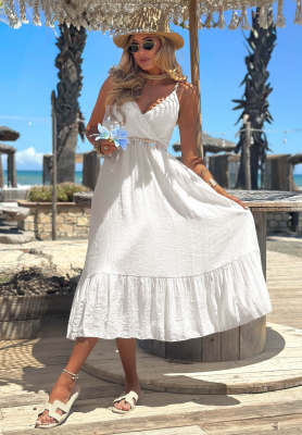 Viskosekleid mit Tr&auml;gern und dekorativer Applikation Island Muse Wei&szlig;