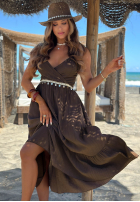 Kleid midi na ramiączkach z falbankami Island Muse Gelb