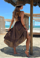 Kleid midi na ramiączkach z falbankami Island Muse Gelb