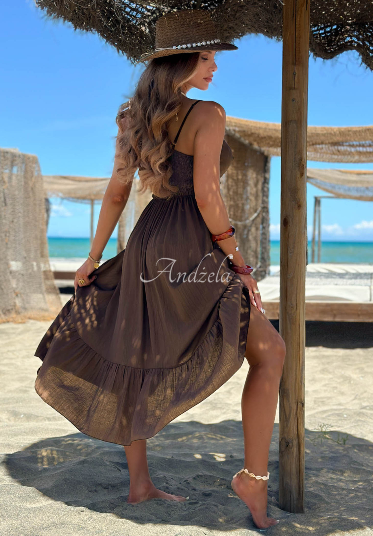 Viskosekleid mit Trägern und dekorativer Applikation Island Muse Schokoladenbraun