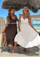 Kleid midi na ramiączkach z falbankami Island Muse Gelb