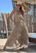 Kleid maxi na ramiączkach z falbankami Summer Club Weiß