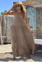 Kleid maxi na ramiączkach z falbankami Summer Club Weiß