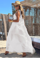 Kleid maxi na ramiączkach z falbankami Summer Club Weiß