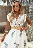 Wzorzysta Kleid midi z paskiem Beach Soleil biało-Schwarz