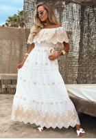 Ażurowa sukienka maxi Kleid im spanischen Stil boho Sun Queen Weiß