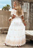 Ażurowa sukienka maxi Kleid im spanischen Stil boho Sun Queen Weiß