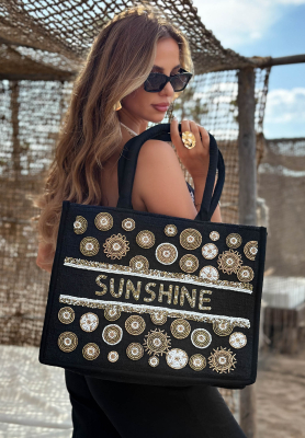 Gewebte Tasche bestickt mit Perlen boho Sunshine Beads Schwarz
