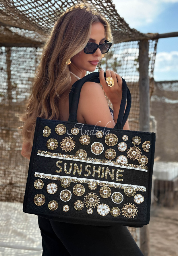 Gewebte Tasche bestickt mit Perlen boho Sunshine Beads Schwarz