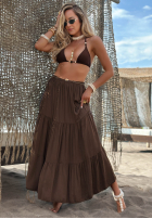 Asymetryczna Kleid maxi z falbankami Ocean Escape Khaki