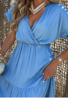 Kleid midi z lyocellu z falbankami i paskiem z różą Rosa Sea Hellblau