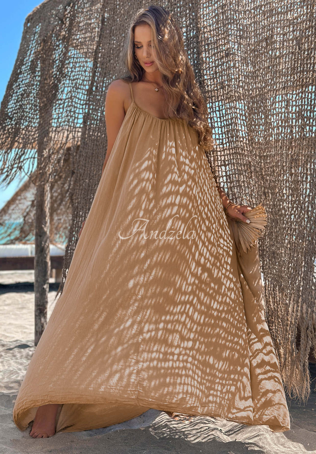 Maxikleid aus Baumwolle mit Trägern Sunline Look Camel