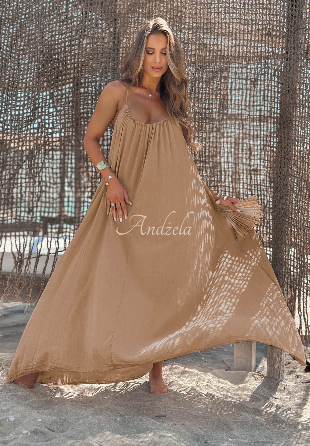 Maxikleid aus Baumwolle mit Trägern Sunline Look Camel