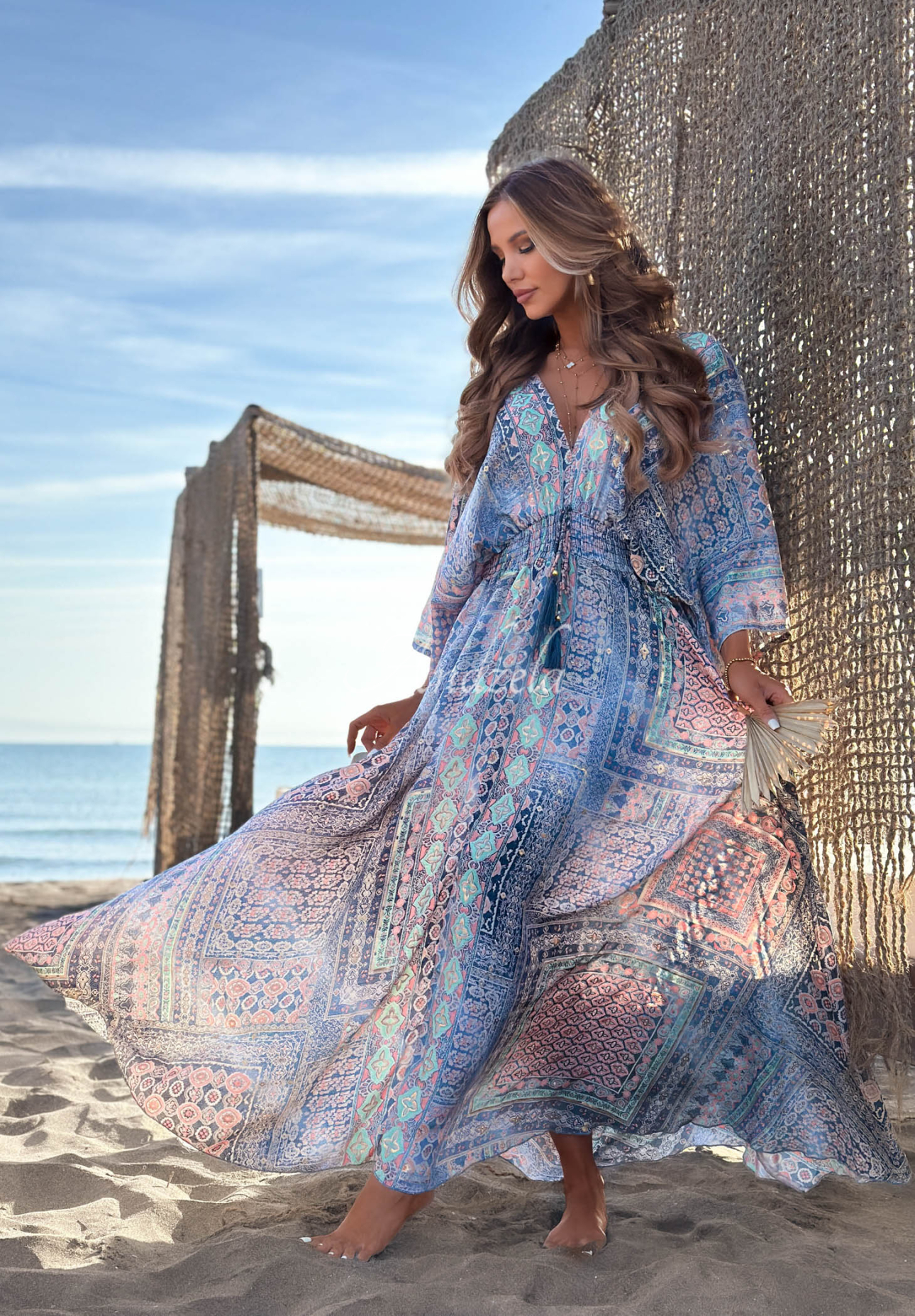 Gemustertes Maxikleid mit weiten Ärmeln Sun Rituals Dunkelblau