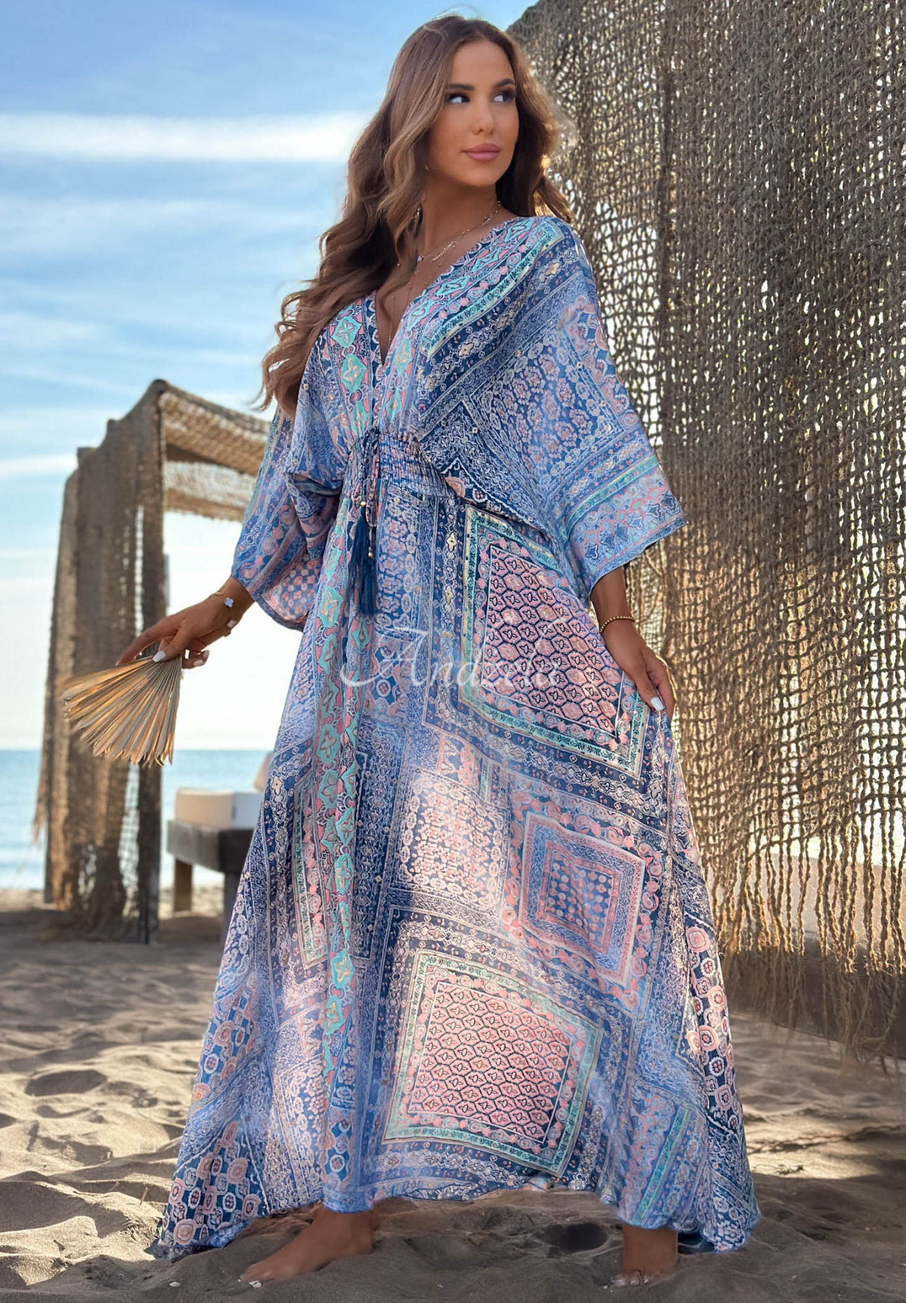 Gemustertes Maxikleid mit weiten Ärmeln Sun Rituals Dunkelblau