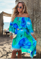 Asymetryczna sukienka Kleid im spanischen Stil z koronką Mit Muster Aqua Mirage Türkis