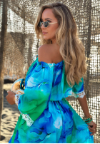 Asymetryczna sukienka Kleid im spanischen Stil z koronką Mit Muster Aqua Mirage Türkis