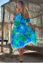 Asymetryczna sukienka Kleid im spanischen Stil z koronką Mit Muster Aqua Mirage Türkis
