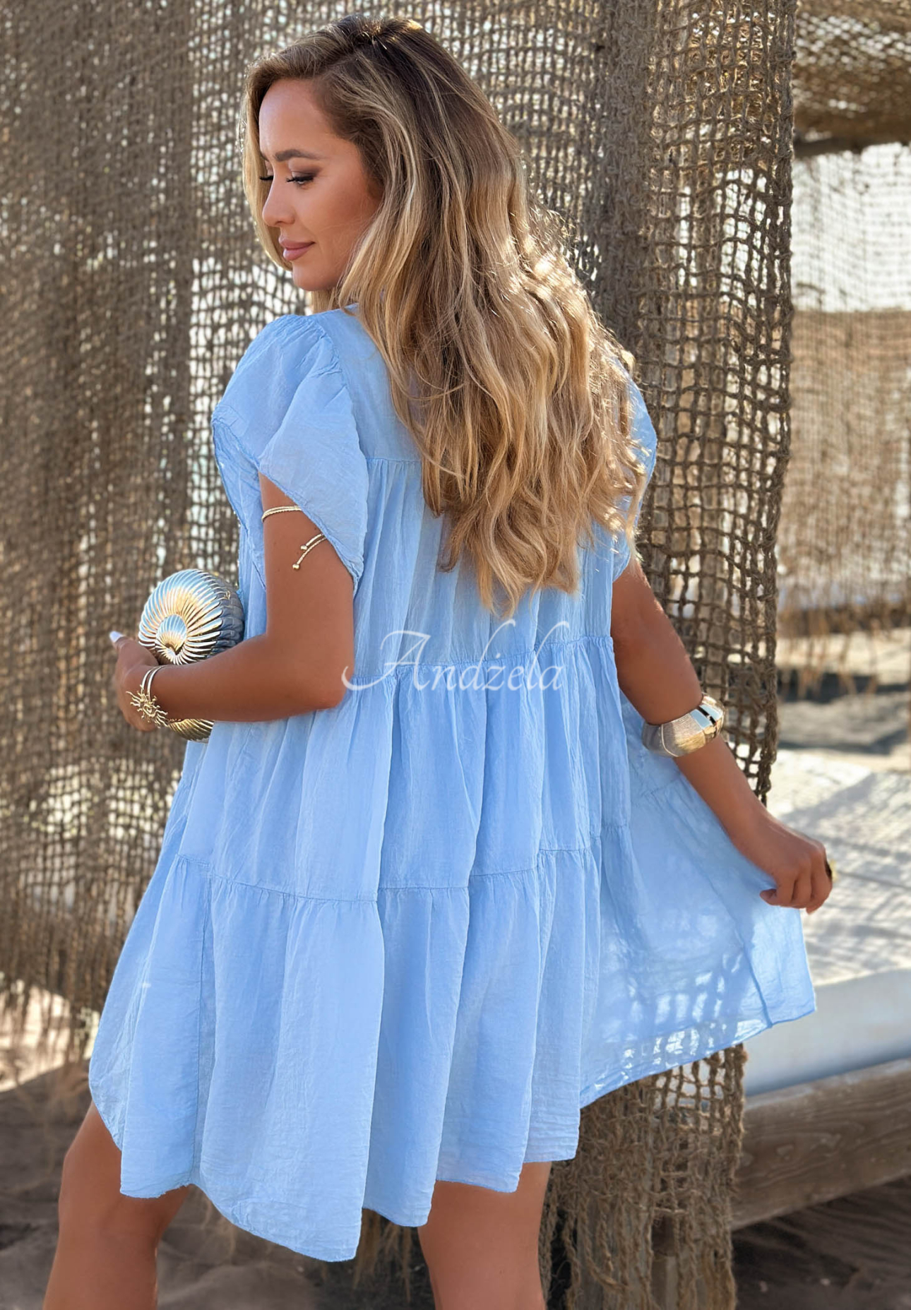 Baumwoll-Minikleid mit Rüschen Pretty Summer Himmelblau