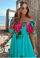 Kwiecista Kleid maxi z bufkami Ocean Flowers Türkis