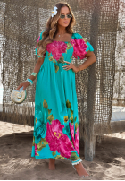 Kwiecista Kleid maxi z bufkami Ocean Flowers Türkis