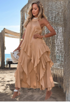 Asymetryczna Kleid na ramiączkach z falbankami Lagoon Queen Camel