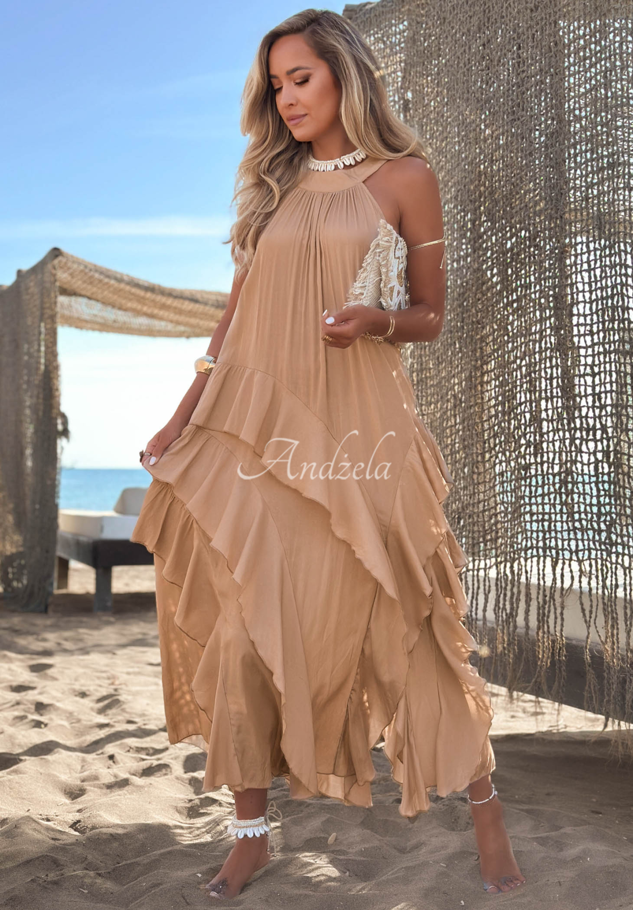 Trägerkleid mit Rüschen Lagoon Queen Camel