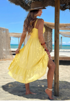 Kleid midi na ramiączkach z falbankami Island Muse Gelb
