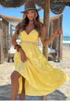Kleid midi na ramiączkach z falbankami Island Muse Gelb