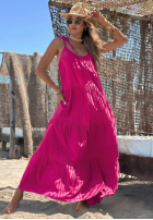 Kleid maxi na ramiączkach z falbankami Summer Club Weiß