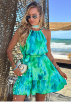 Wzorzysta Kleid mini na ramiączkach z wiskozą Lagoon Breeze zielono-Blau