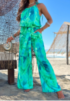 Długi wzorzysty Jumpsuit z wiskozą Lagoon Breeze zielono-Blau