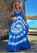 Kleid maxi na ramiączkach tie dye Deep Sea kobaltowo-Weiß