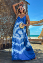 Kleid maxi na ramiączkach tie dye Deep Sea kobaltowo-Weiß