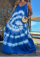 Kleid maxi na ramiączkach tie dye Deep Sea kobaltowo-Weiß