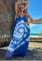 Kleid maxi na ramiączkach tie dye Deep Sea kobaltowo-Weiß