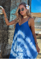 Kleid maxi na ramiączkach tie dye Deep Sea kobaltowo-Weiß