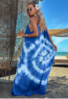 Kleid maxi na ramiączkach tie dye Deep Sea kobaltowo-Weiß