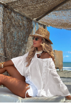 Oversizowa Bluse nietoperz z koronką i falbankami Breeze Magic Weiß