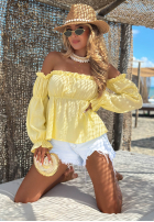 Muślinowa Bluse Kleid im spanischen Stil Beach Air Gelb