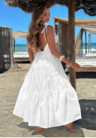 Kleid maxi na ramiączkach z falbankami Summer Pearl Beige