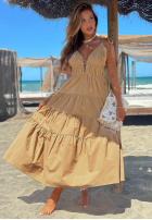 Kleid maxi na ramiączkach z falbankami Summer Pearl Beige