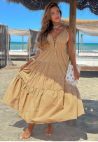 Kleid maxi na ramiączkach z falbankami Summer Pearl Beige